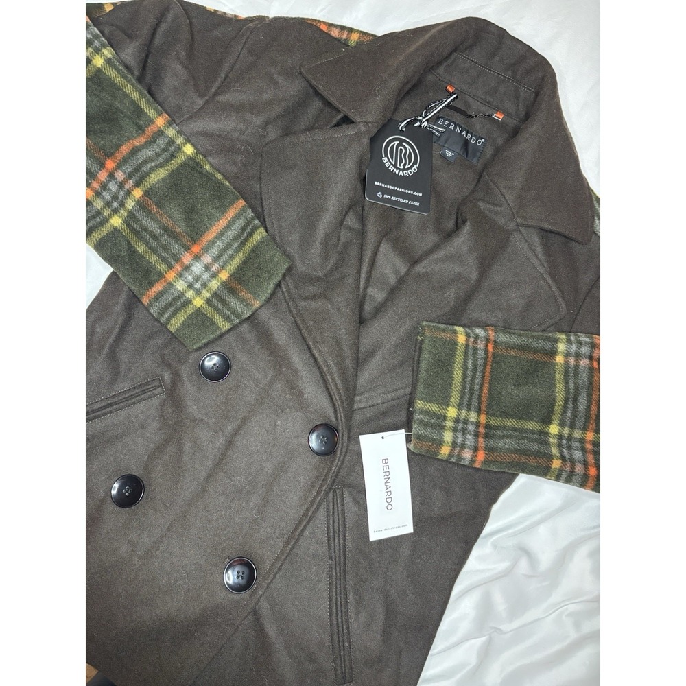 Women's Bernardo Plaid Trench Coat Wool Blend Wrap Women's XS Green & Brown NWT